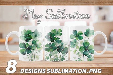 Mug Wrap Watercolor Shamrock Leaves Sublimation artnoy 