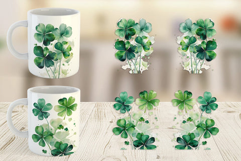 Mug Wrap Watercolor Shamrock Leaves Sublimation artnoy 