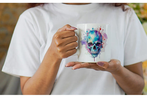 Mug Wrap Watercolor Skull Sublimation artnoy 