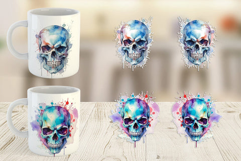 Mug Wrap Watercolor Skull Sublimation artnoy 