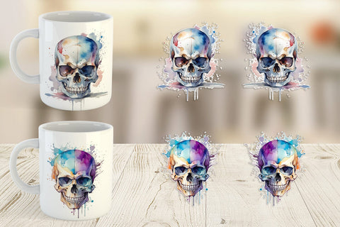 Mug Wrap Watercolor Skull Sublimation artnoy 