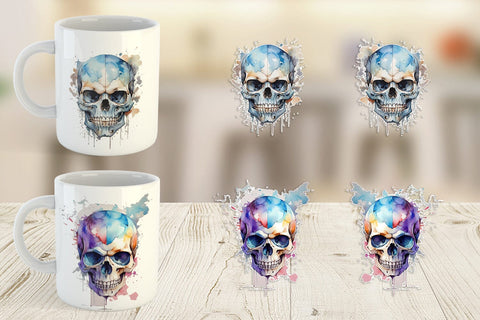 Mug Wrap Watercolor Skull Sublimation artnoy 