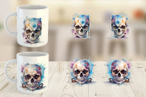 Mug Wrap Watercolor Skull Sublimation artnoy 
