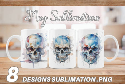 Mug Wrap Watercolor Skull Sublimation artnoy 