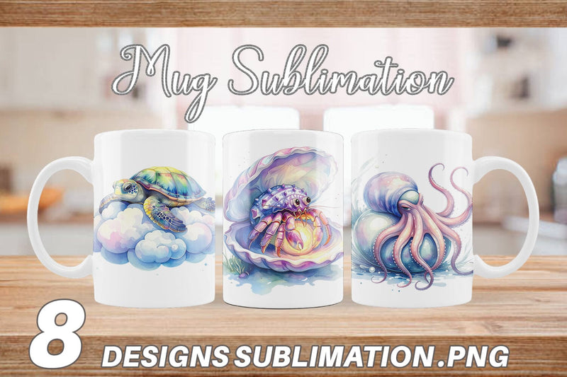 Mug Wrap Watercolor Sleepy Baby Ocean Animals Sublimation artnoy 