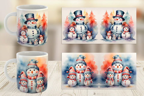 Mug Wrap Watercolor Snowman Family Sublimation artnoy 