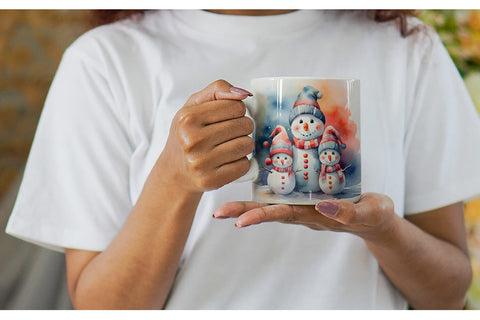 Mug Wrap Watercolor Snowman Family Sublimation artnoy 