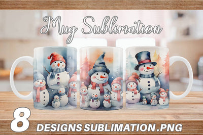 Mug Wrap Watercolor Snowman Family Sublimation artnoy 