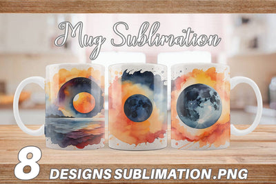 Mug Wrap Watercolor Solar Eclipse Sublimation artnoy 
