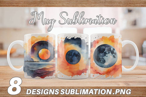 Mug Wrap Watercolor Solar Eclipse Sublimation artnoy 