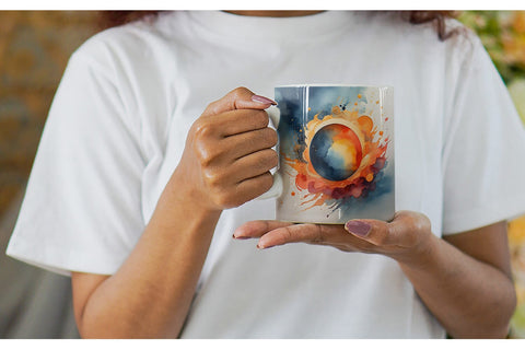 Mug Wrap Watercolor Solar Eclipse Sublimation artnoy 