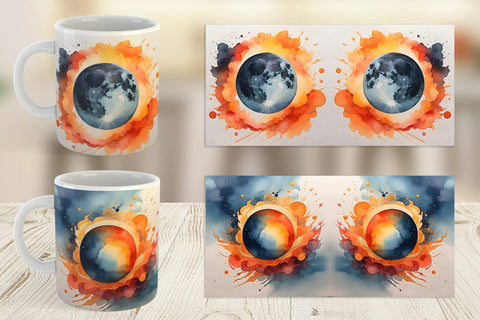 Mug Wrap Watercolor Solar Eclipse Sublimation artnoy 