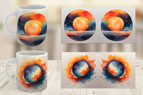 Mug Wrap Watercolor Solar Eclipse Sublimation artnoy 