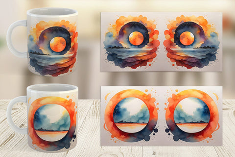 Mug Wrap Watercolor Solar Eclipse Sublimation artnoy 