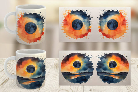 Mug Wrap Watercolor Solar Eclipse Sublimation artnoy 