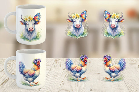 Mug Wrap Watercolor Spring Farmyard Flower Art Sublimation artnoy 