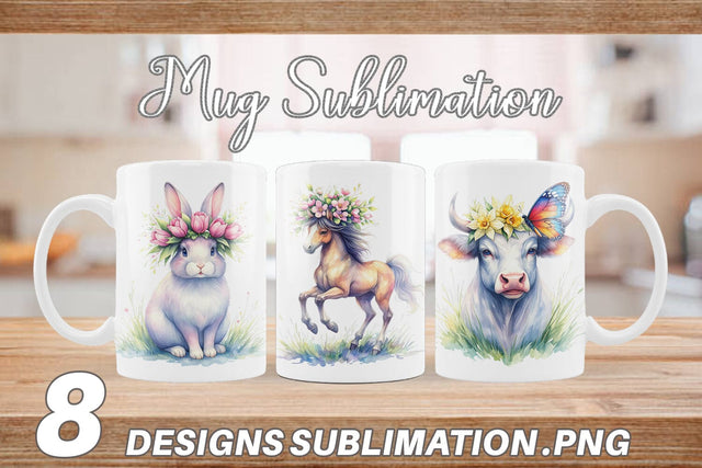 Mug Wrap Watercolor Spring Farmyard Flower Art Sublimation artnoy 