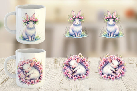 Mug Wrap Watercolor Spring Farmyard Flower Art Sublimation artnoy 