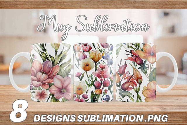 Mug Wrap Watercolor Spring Floral Sublimation artnoy 