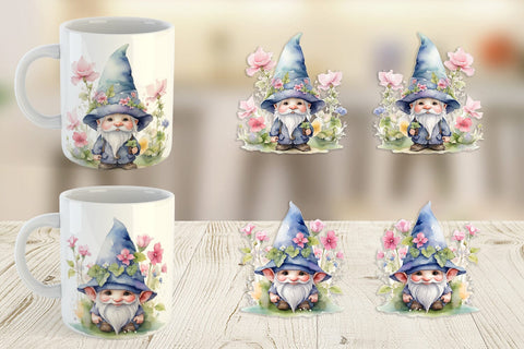 Mug Wrap Watercolor Spring Gnome Sublimation artnoy 