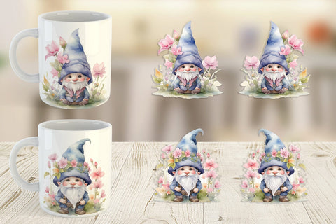 Mug Wrap Watercolor Spring Gnome Sublimation artnoy 