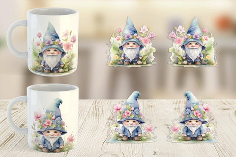 Mug Wrap Watercolor Spring Gnome Sublimation artnoy 