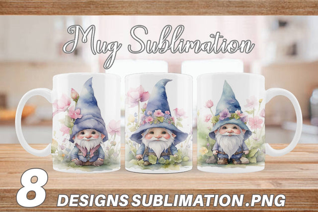 Mug Wrap Watercolor Spring Gnome Sublimation artnoy 