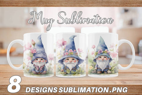 Mug Wrap Watercolor Spring Gnome Sublimation artnoy 