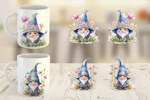 Mug Wrap Watercolor Spring Gnome Sublimation artnoy 