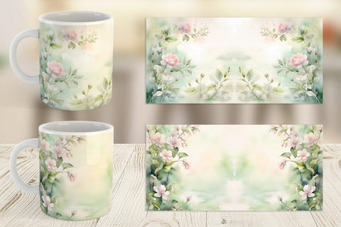 Mug Wrap Watercolor Spring Greenery Sublimation artnoy 