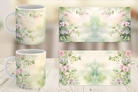 Mug Wrap Watercolor Spring Greenery Sublimation artnoy 