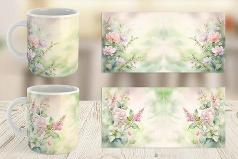 Mug Wrap Watercolor Spring Greenery Sublimation artnoy 