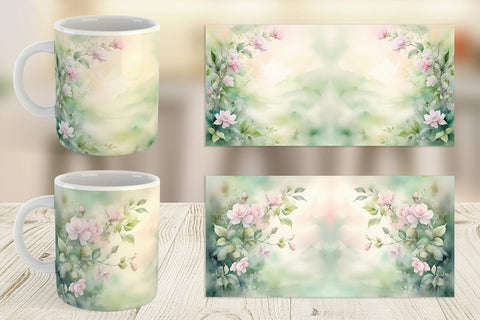 Mug Wrap Watercolor Spring Greenery Sublimation artnoy 