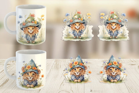 Mug Wrap Watercolor Spring Lion Sublimation artnoy 