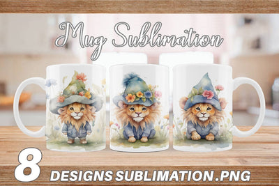 Mug Wrap Watercolor Spring Lion Sublimation artnoy 