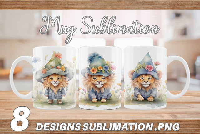 Mug Wrap Watercolor Spring Lion Sublimation artnoy 