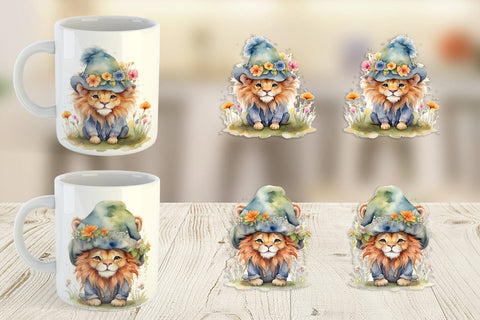 Mug Wrap Watercolor Spring Lion Sublimation artnoy 