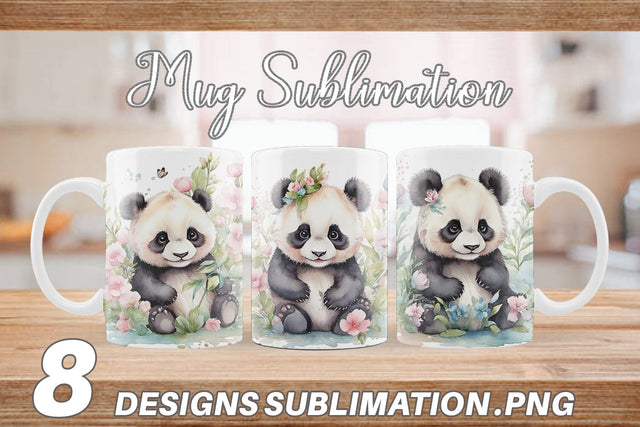 Mug Wrap Watercolor Spring Panda Sublimation artnoy 