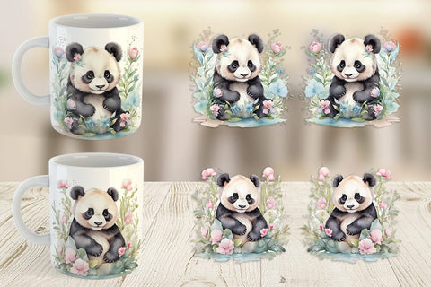 Mug Wrap Watercolor Spring Panda Sublimation artnoy 
