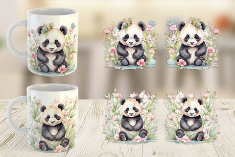 Mug Wrap Watercolor Spring Panda Sublimation artnoy 