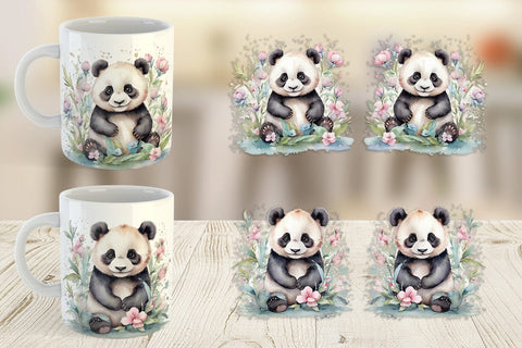 Mug Wrap Watercolor Spring Panda Sublimation artnoy 