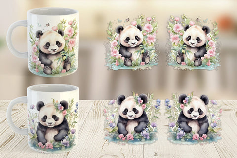 Mug Wrap Watercolor Spring Panda Sublimation artnoy 