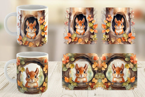 Mug Wrap Watercolor Squirrel Sublimation artnoy 