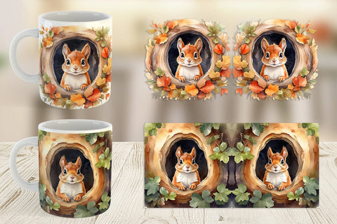 Mug Wrap Watercolor Squirrel Sublimation artnoy 