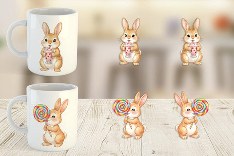 Mug Wrap Watercolor Sweet Candy Easter Bunny Sublimation artnoy 