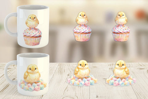 Mug Wrap Watercolor Sweet Candy Easter Chicks Sublimation artnoy 