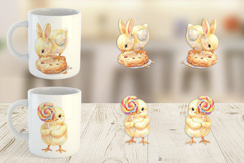 Mug Wrap Watercolor Sweet Candy Easter Chicks Sublimation artnoy 