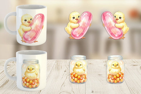 Mug Wrap Watercolor Sweet Candy Easter Chicks Sublimation artnoy 