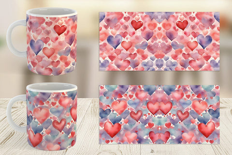 Mug Wrap Watercolor Texture Heart Sublimation artnoy 