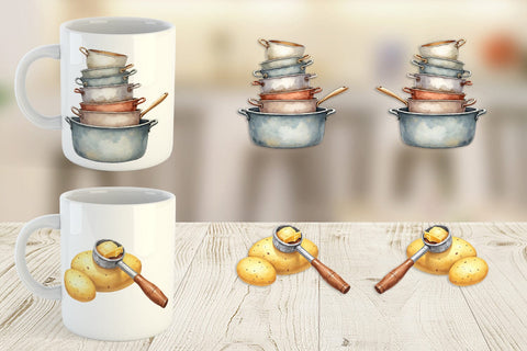 Mug Wrap Watercolor Thanksgiving Kitchen Chaos Sublimation artnoy 